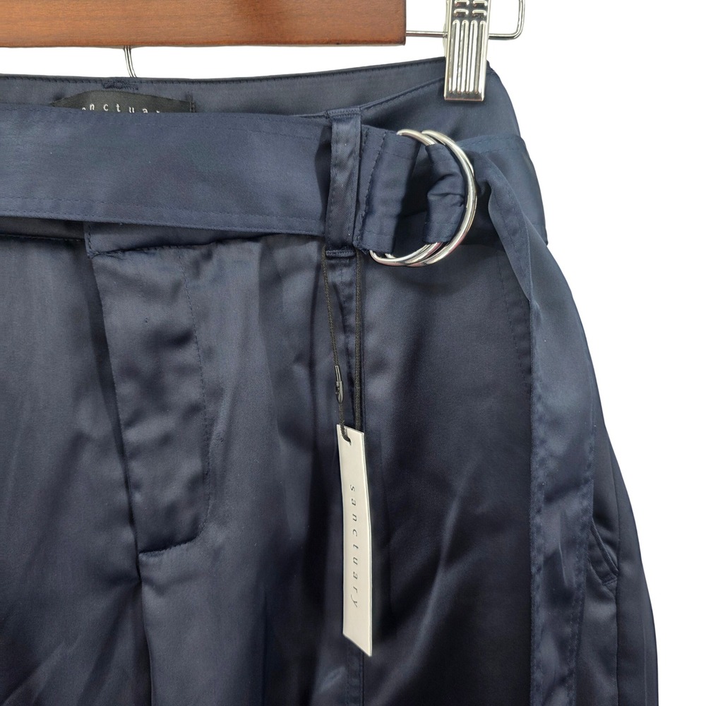 Sanctuary Navy Blue Satin Cargo Pants‎ with Belt & D Ring - Size 31 - Picture 2 of 8